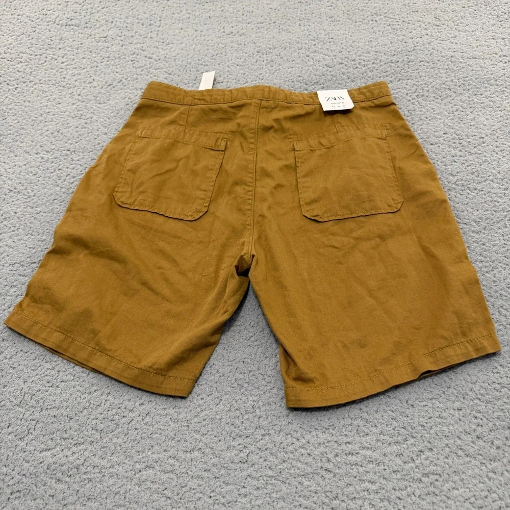 Zara Man Chino Shorts Mens 32 Brown Cotton Linen Blend NEW
